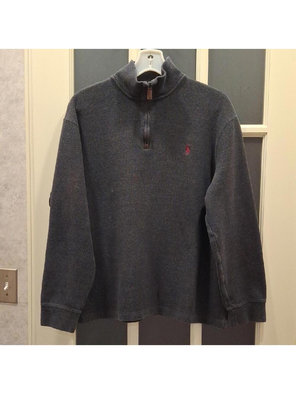 POLO Ralph Lauren Sz.L,Men's Gray Sweater. 1/4 ZIP, P2Pis 23in. Raised collar